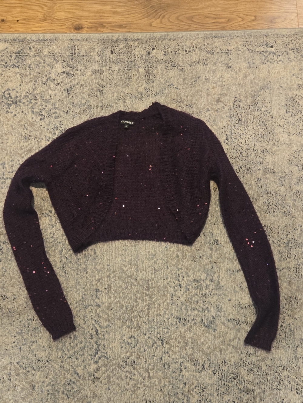 Express Women's Cropped Sequin Cardigan - Plum